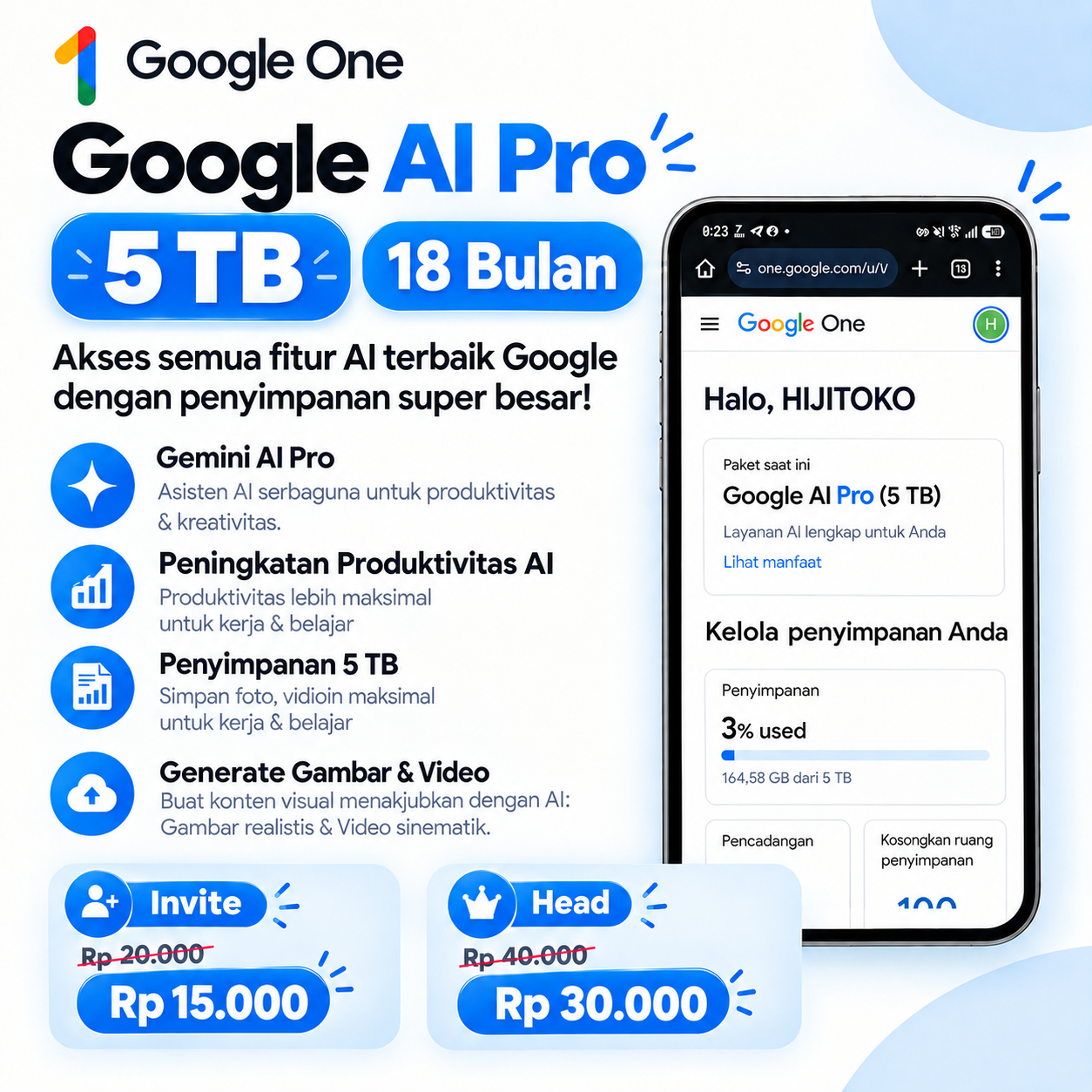 Google AI Pro 5TB 18 Month Invite